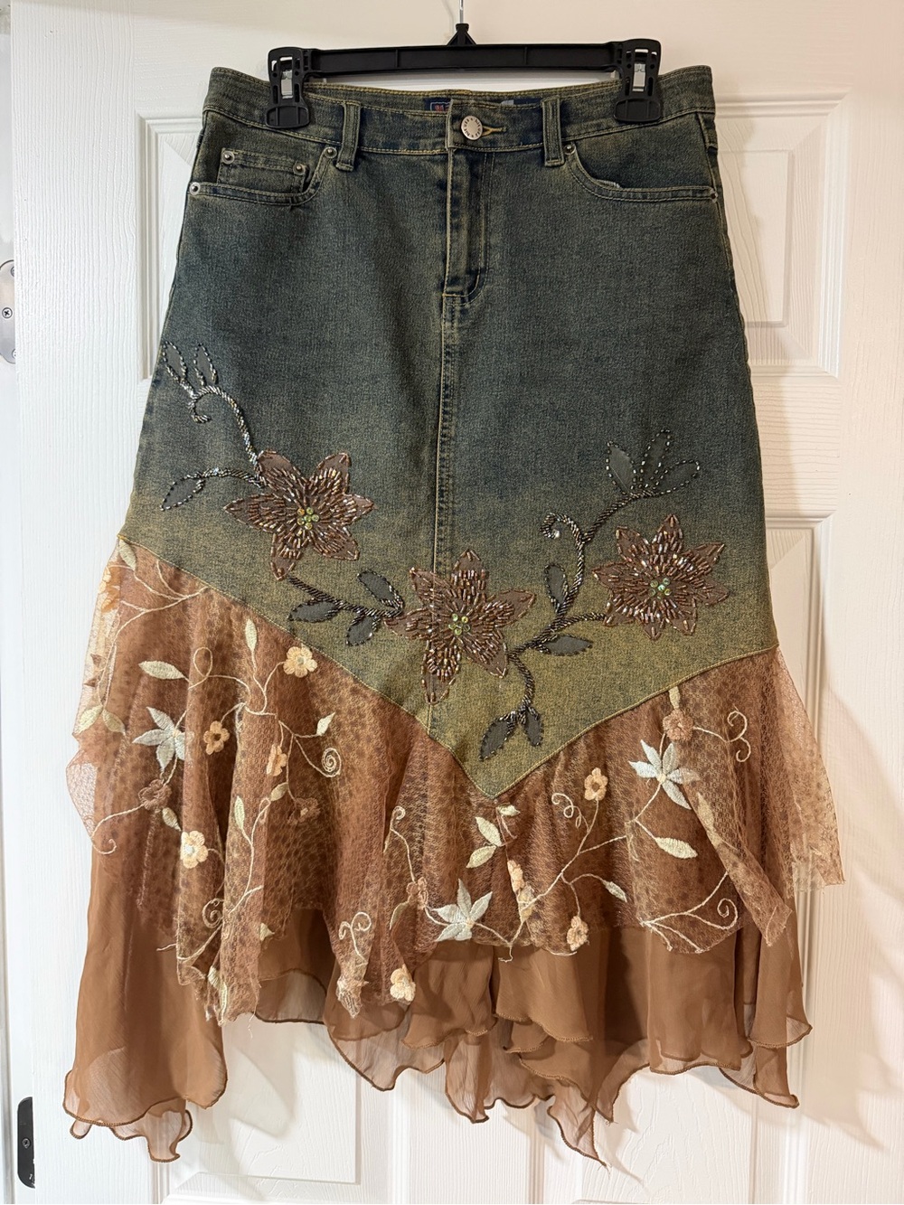 HIT Jeans Beaded Embroidered Lace Midi Fairy Skirt